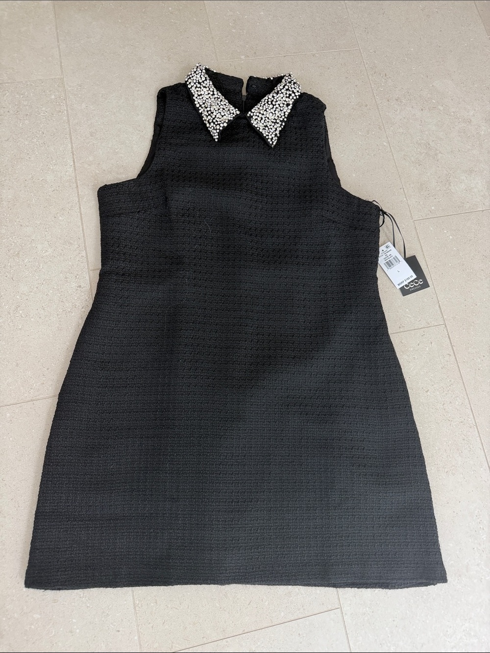CeCe Black Mini Dress with Embellished Collar - Picture 3 of 7